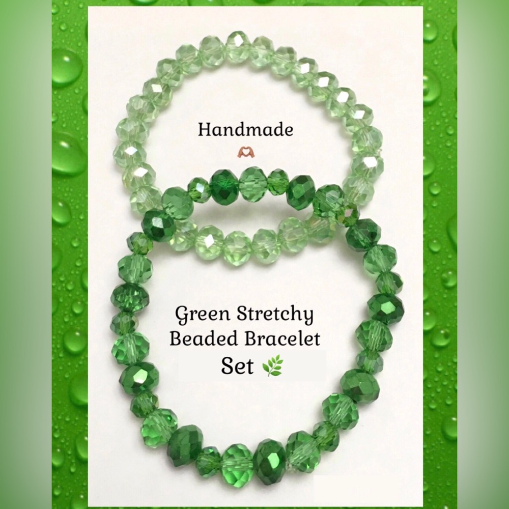 Green Stretchy Beaded Bracelet Set